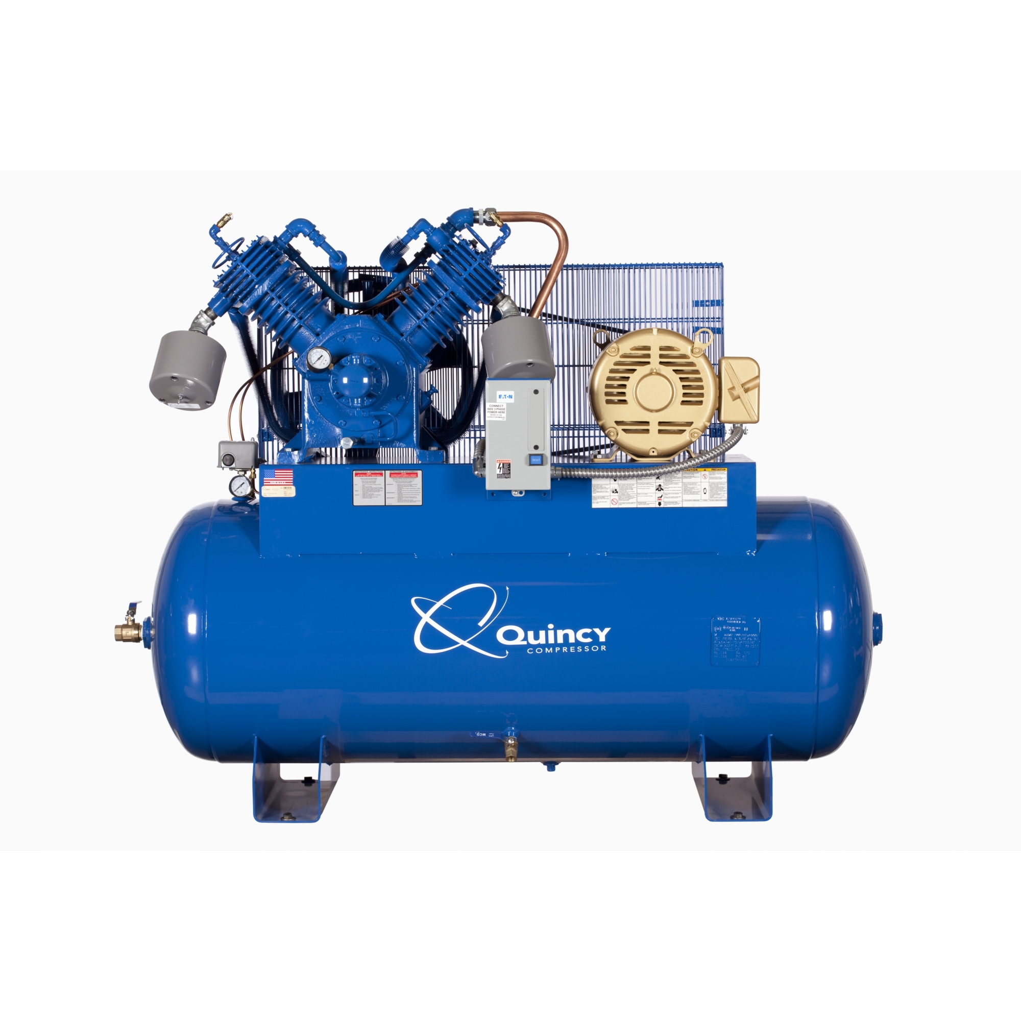 Quincy Compressor, QP 15H 120G 2S Air Compressor 230V 3ph H PRO, Horsepower 15 HP, Air Tank Size 120 Gal, Volts 230 Model# 5153DS12HCA23